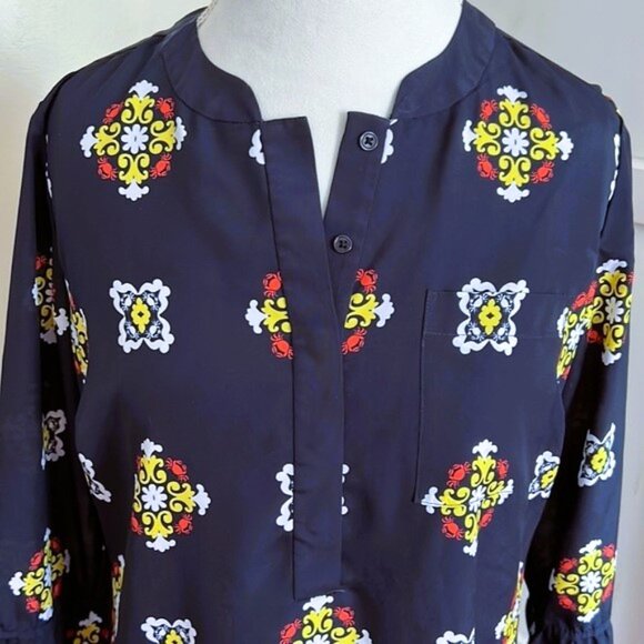 👗 Crown & Ivy Dress Navy Design Lined Dress size 12P white yellow Buttons crown - Picture 4 of 12